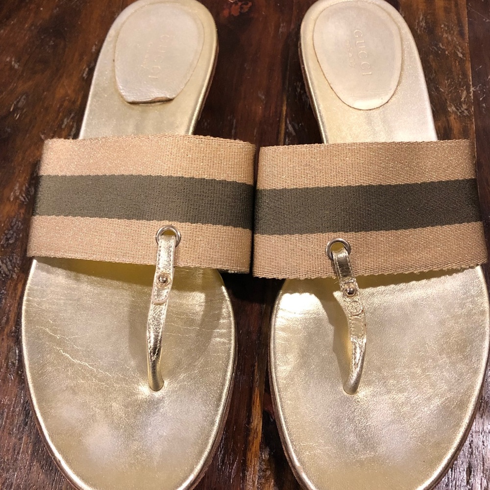 Gucci Metallic Sandals Size 10 Gold